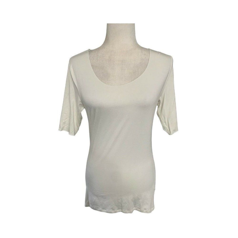 majestic paris womens solid white short sleeve top t shirt 4 large France